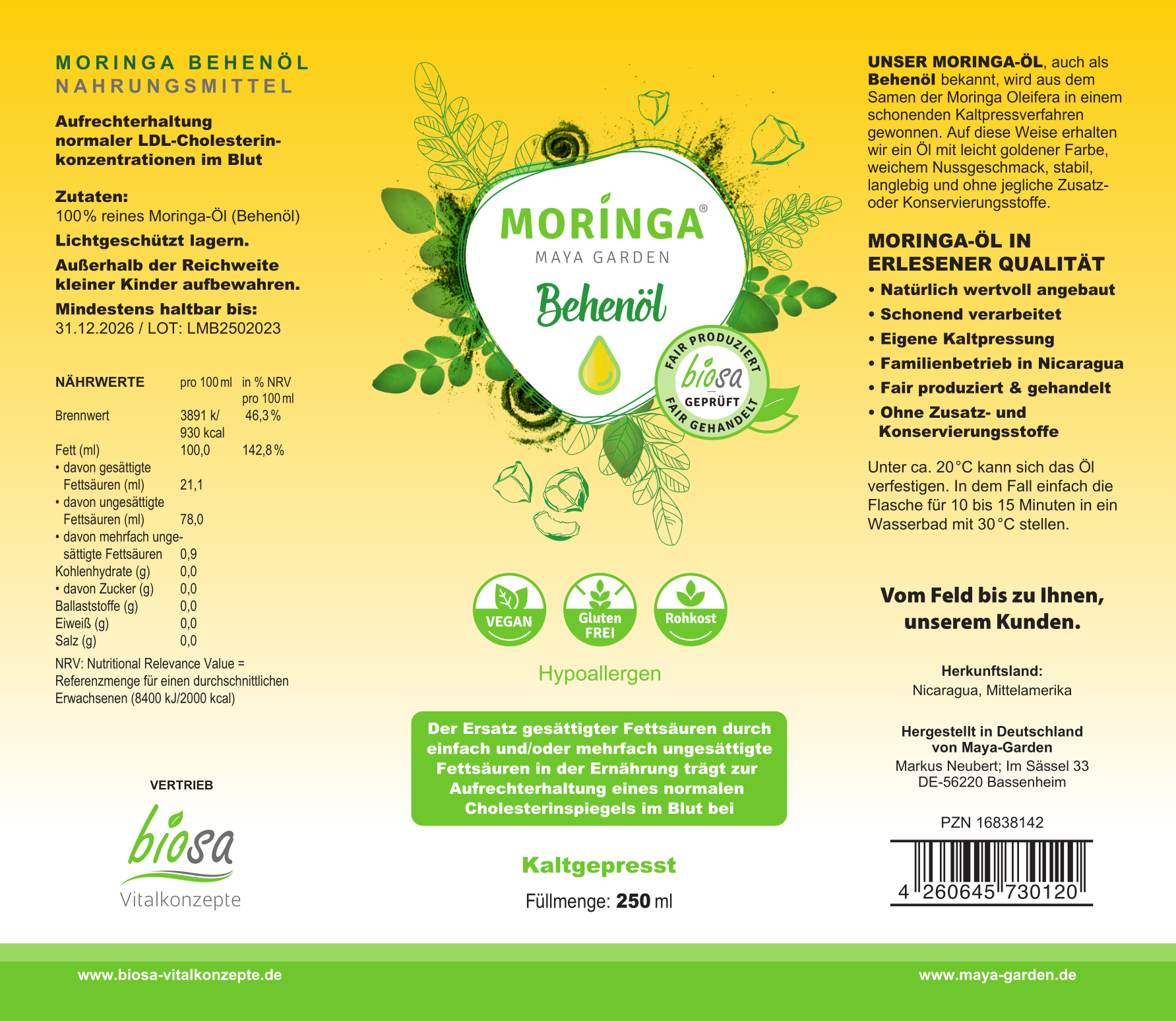 moringa oel kaufen behenoel 250ml etikett naehrwerte
