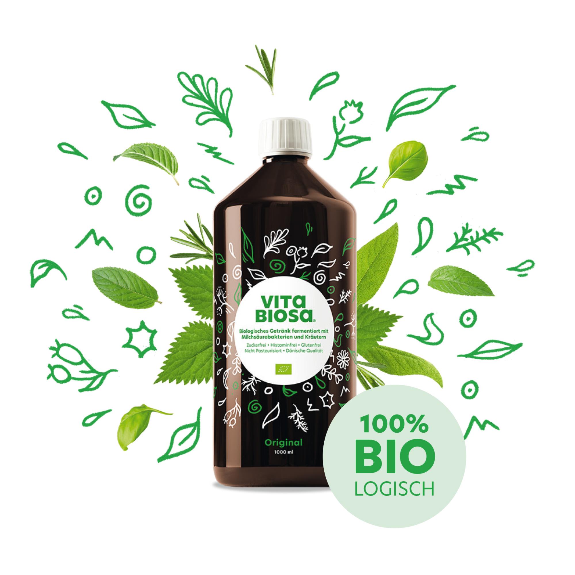 Kräuterfermentgetränk Vita Biosa Original 1 L  Flasche Neues Design Kräuter Pflanzen