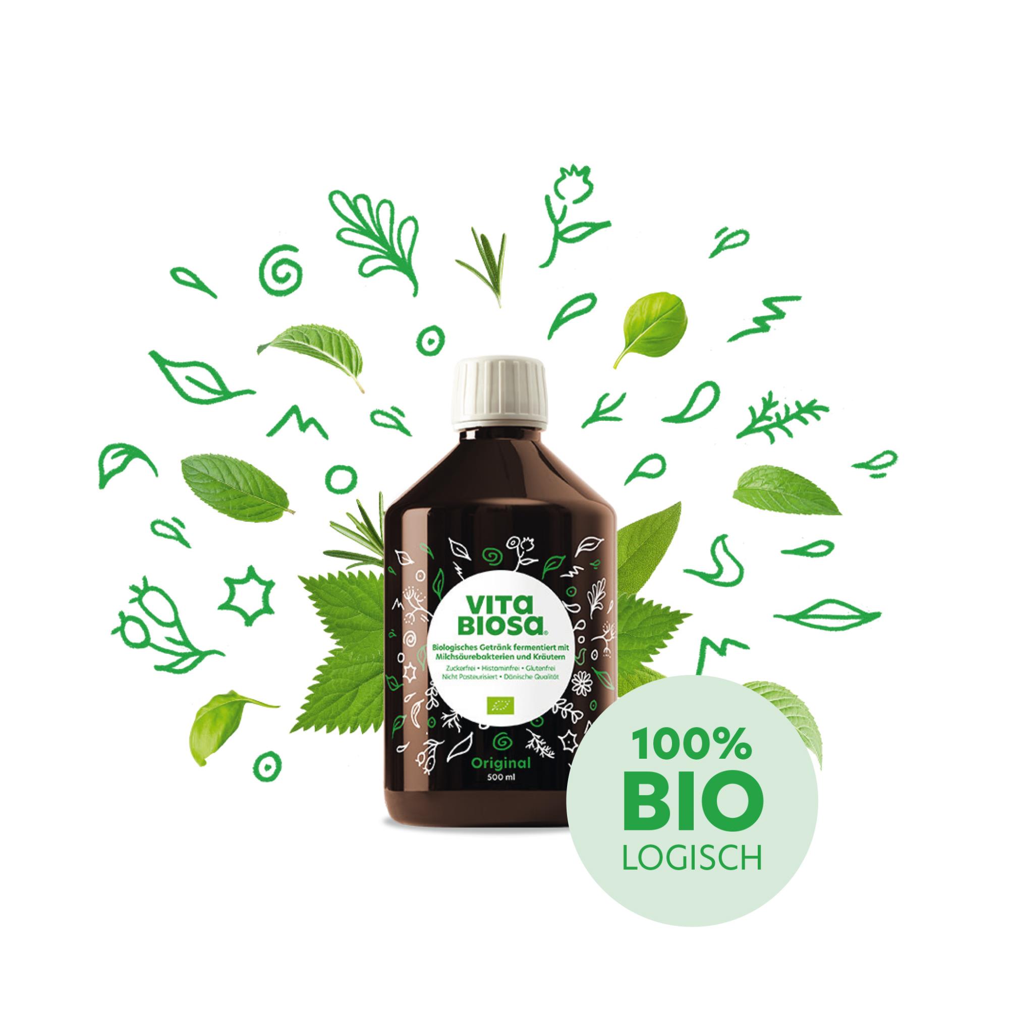 Kräuterfermentgetränk Vita Biosa Original 500 ml Flasche Neues Design Kräuter Pflanzen