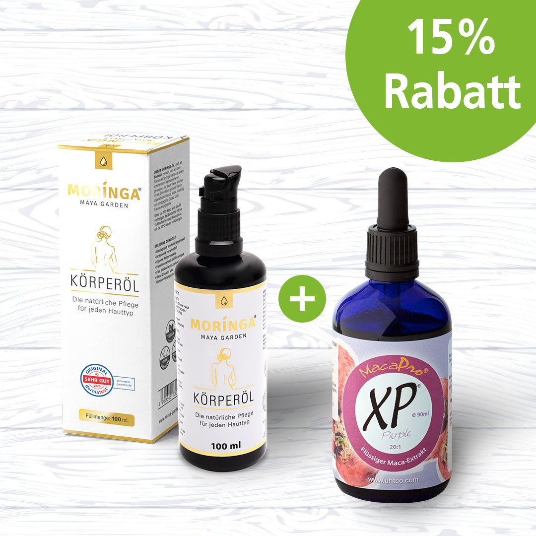 Kombi-Angebot für Frauen: Moringa Körperöl 100ml & Maca XP Purple 90ml